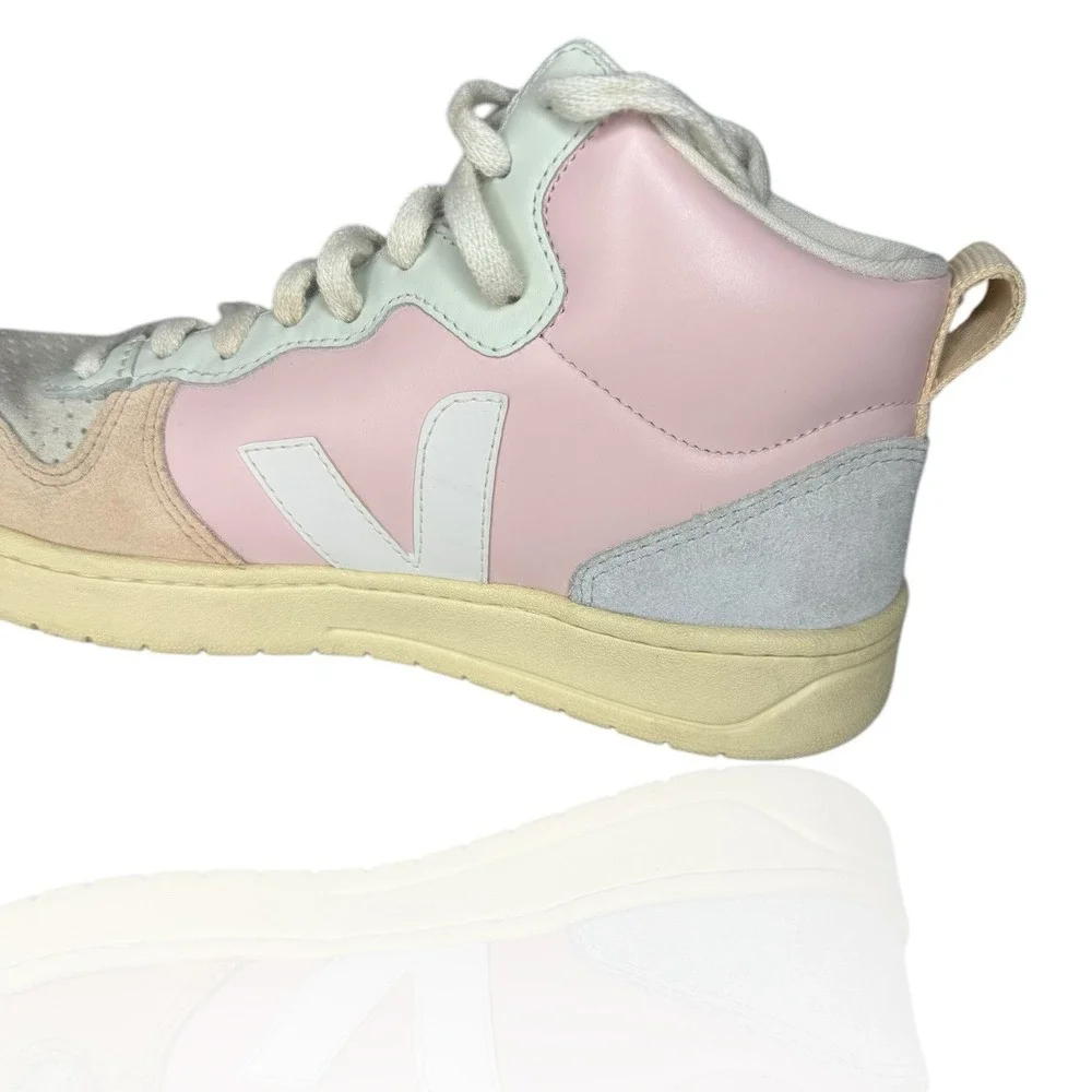Veja V-15 Leather Petale Sneakers Size 8 / 39 EUR Womens White Multi Shoes Suede